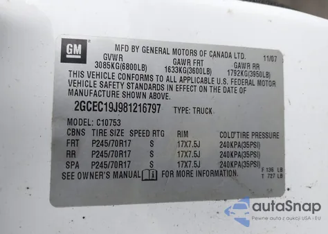 2008 Chevrolet Silverado 1500 Lt1 из США, поврежденный, VIN 2GCEC19J981216797